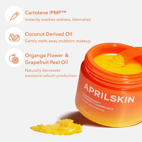 Curăță delicat cu Cleansing Balm APRILSKIN Carrotene IPMP™, ideal pentru ten acneic și sensibil. Textura sa se topește pe piele, oferind hidratare și purificare profundă.