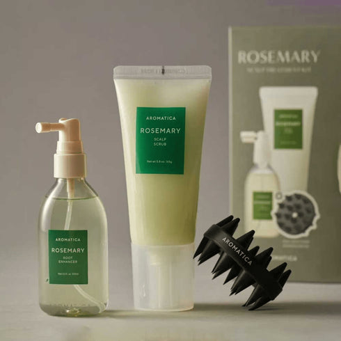Descoperă rutina coreeană pentru scalp sănătos cu Aromatica Rosemary Treatment Kit. Conține produse vegane ce stimulează creșterea părului și reduc iritațiile.