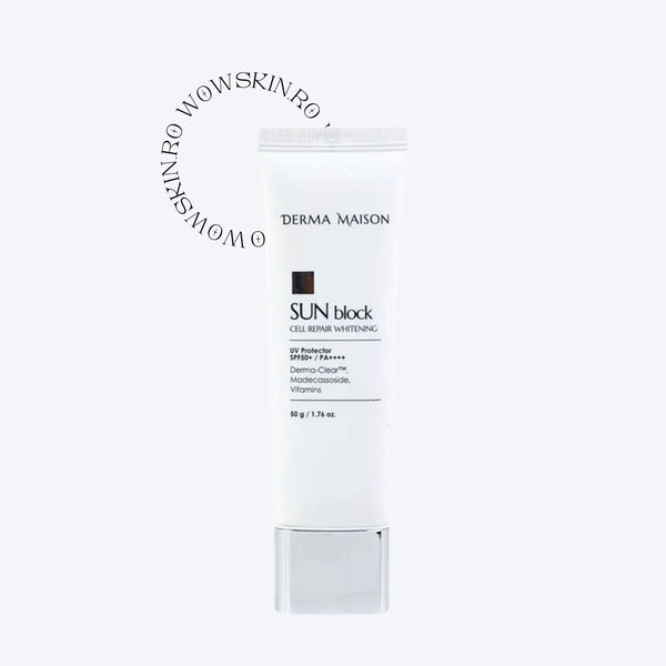 Protejați-vă pielea cu crema SUN block Cell Repair Whitening Cream de la DERMA MAISON, care oferă protecție cu spectru larg SPF50+ PA++++. Această formulă avansată nu numai că protejează împotriva razelor UV dăunătoare, dar promovează, de asemenea, repararea celulelor și albirea pielii. Infuzată cu Dermo-Clear™, Madecassoside și vitamine, este completarea perfectă a regimului zilnic de îngrijire a pielii, oferind un finisaj ușor, non-gras pentru toate tipurile de piele