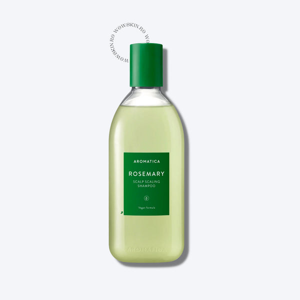 Aromatica Rosemary Scalp Scaling Shampoo 400ml curăță delicat scalpul și reglează excesul de sebum. Șampon natural coreean ideal pentru scalp gras și păr lipsit de volum.