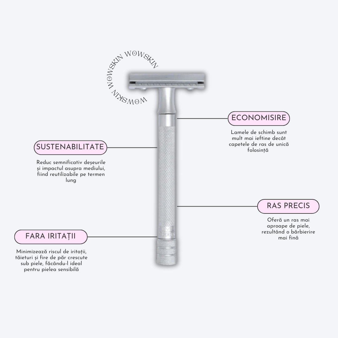 Aparat de Ras Safety Razor Unisex 12,5 cm - WowSkin Romania