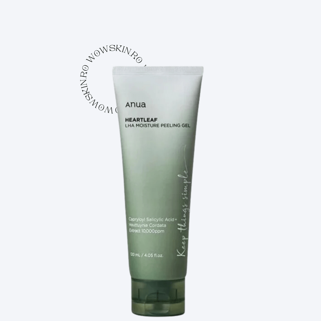 Anua Heartleaf LHA Moisture Peeling Gel 120ml exfoliază delicat celulele moarte și curăță porii. Ideal pentru ten sensibil sau acneic, cu LHA blând și Heartleaf calmant.