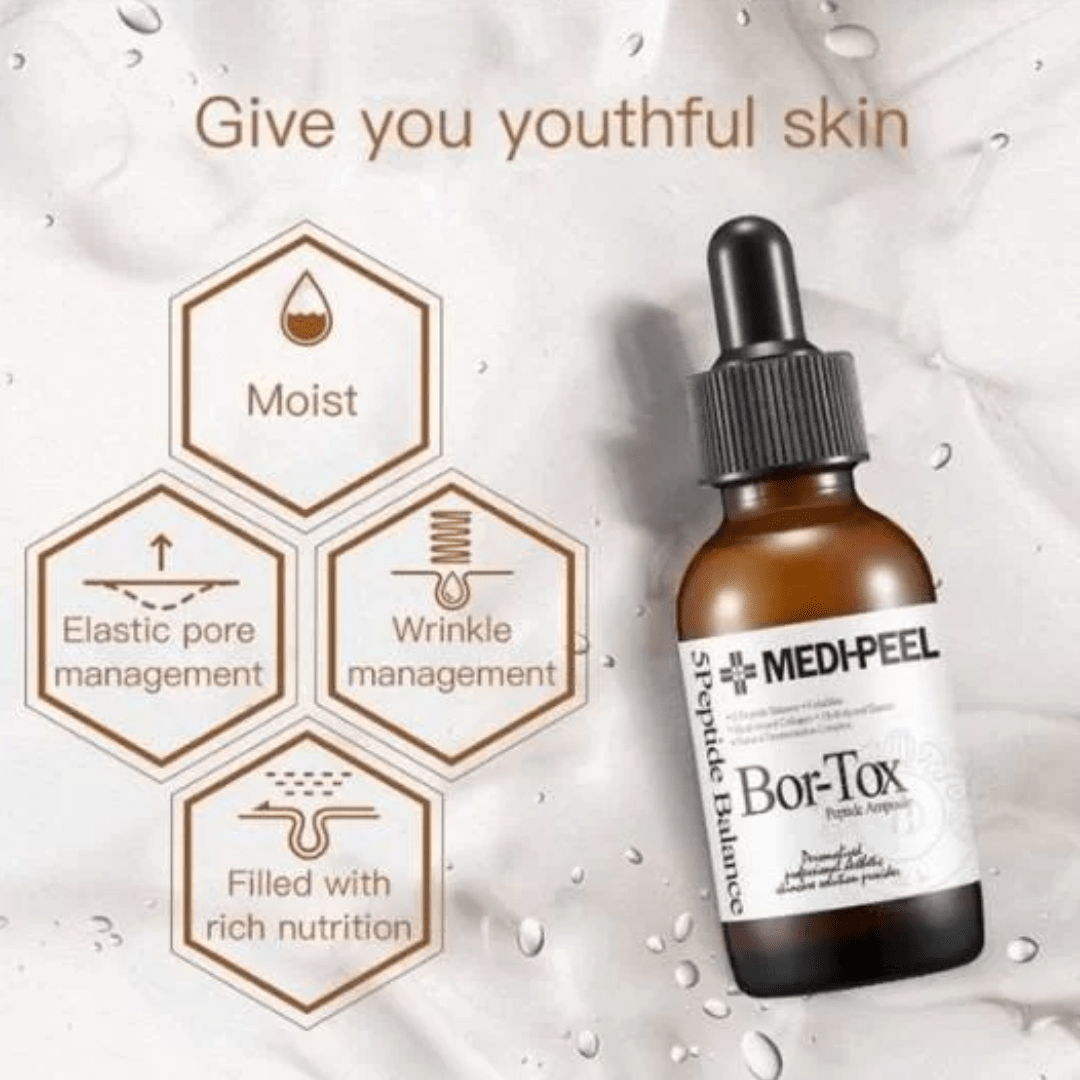 Vă prezentăm MEDPEEL Bor-Tox Peptide Ampoule, un elixir al tinereții pentru pielea dumneavoastră. Acest ser puternic, capturat pe un fundal cald, auriu, valorifică puterea peptidelor pentru a întineri și a restaura.Conceput pentru îngrijirea profesională a pielii la domiciliu, acesta vizează liniile fine și ridurile, promovând un ten mai neted și mai ferm. Formula Bor-Tox este o dovadă a dedicării MEDPEEL pentru soluții anti-îmbătrânire inovatoare și eficiente