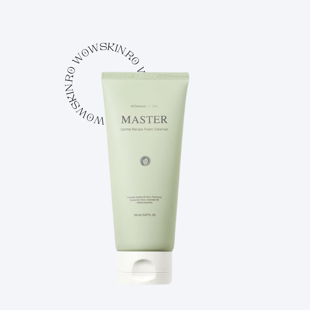 Master Gentle Recipe Foam Cleanser Răsfață-ți pielea cu spuma de curățare cu spumă MASTER Gentle Recipe Foam Cleanser de la Mixsoon x LUNA, începutul perfect al ritualului tău de îngrijire a pielii. Această spumă de curățare luxoasă este infuzată cu extract de Centella Asiatica, Penthenol și acid hialuronic, asigurând o curățare delicată, dar eficientă, care menține echilibrul delicat al pielii tale. Potrivit pentru toate tipurile de piele